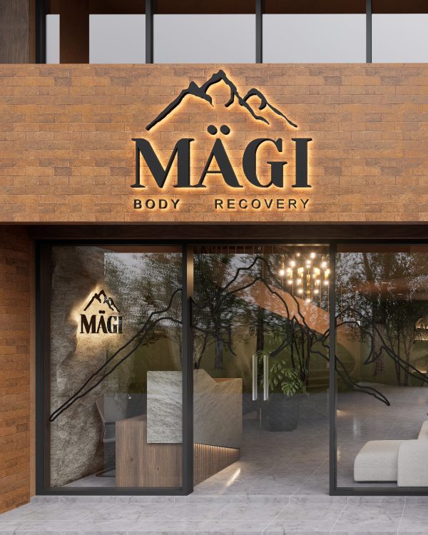 Magi Recovery wellness retreat exterior at dusk, Canggu — architecture by Luup Design